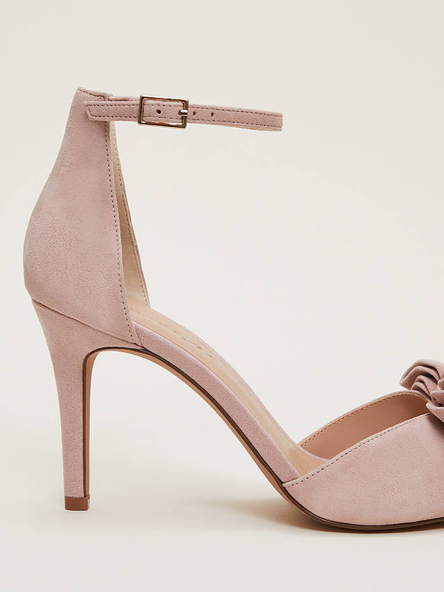 Suede Bow Front High Heel Sandals, Antique Rose
