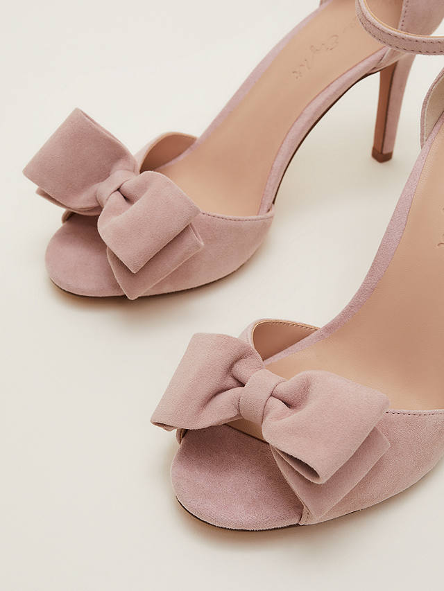 Suede Bow Front High Heel Sandals, Antique Rose