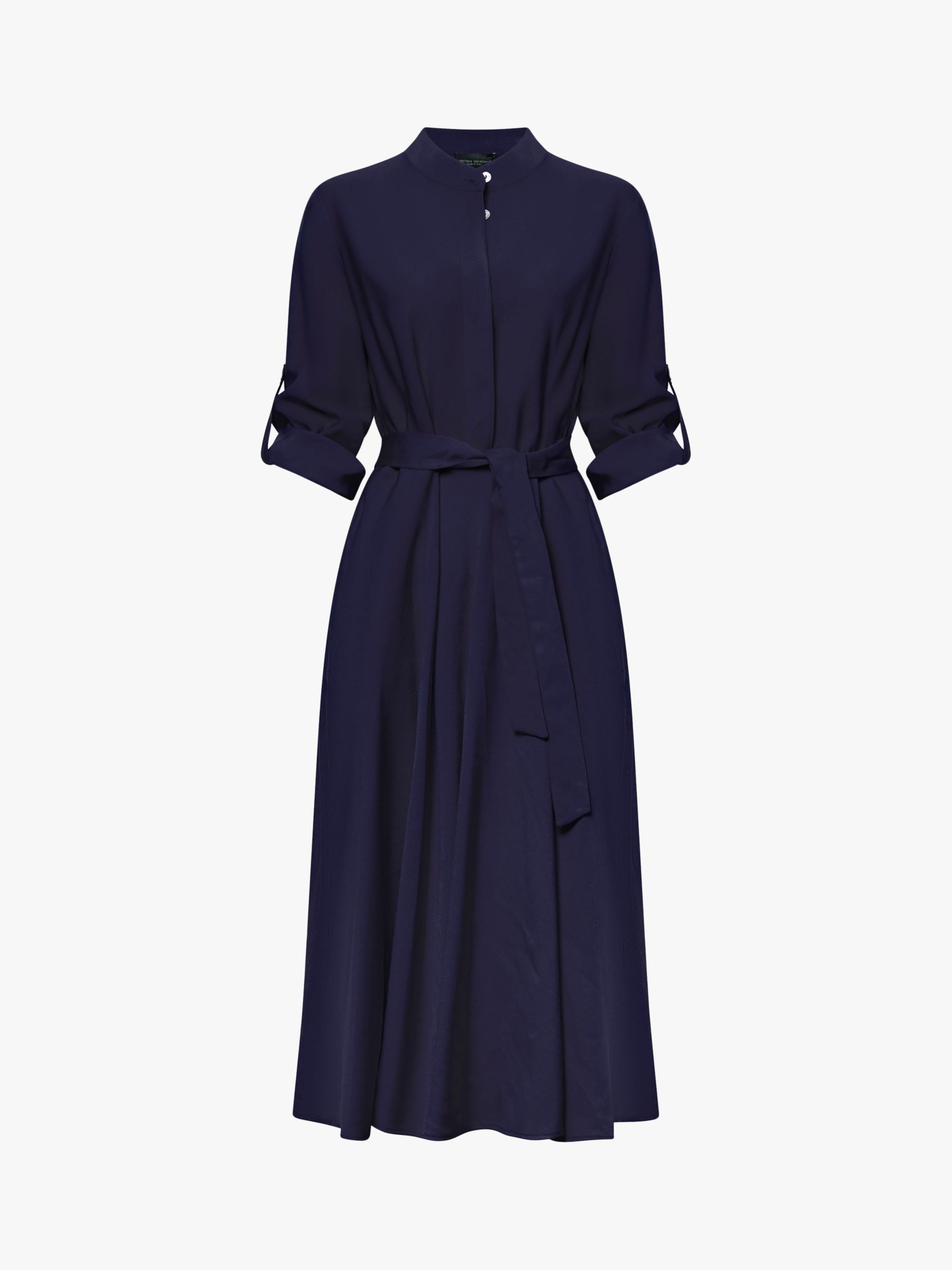 James Lakeland Roll Sleeve Belted Midi Dress, Navy at John Lewis & Partners