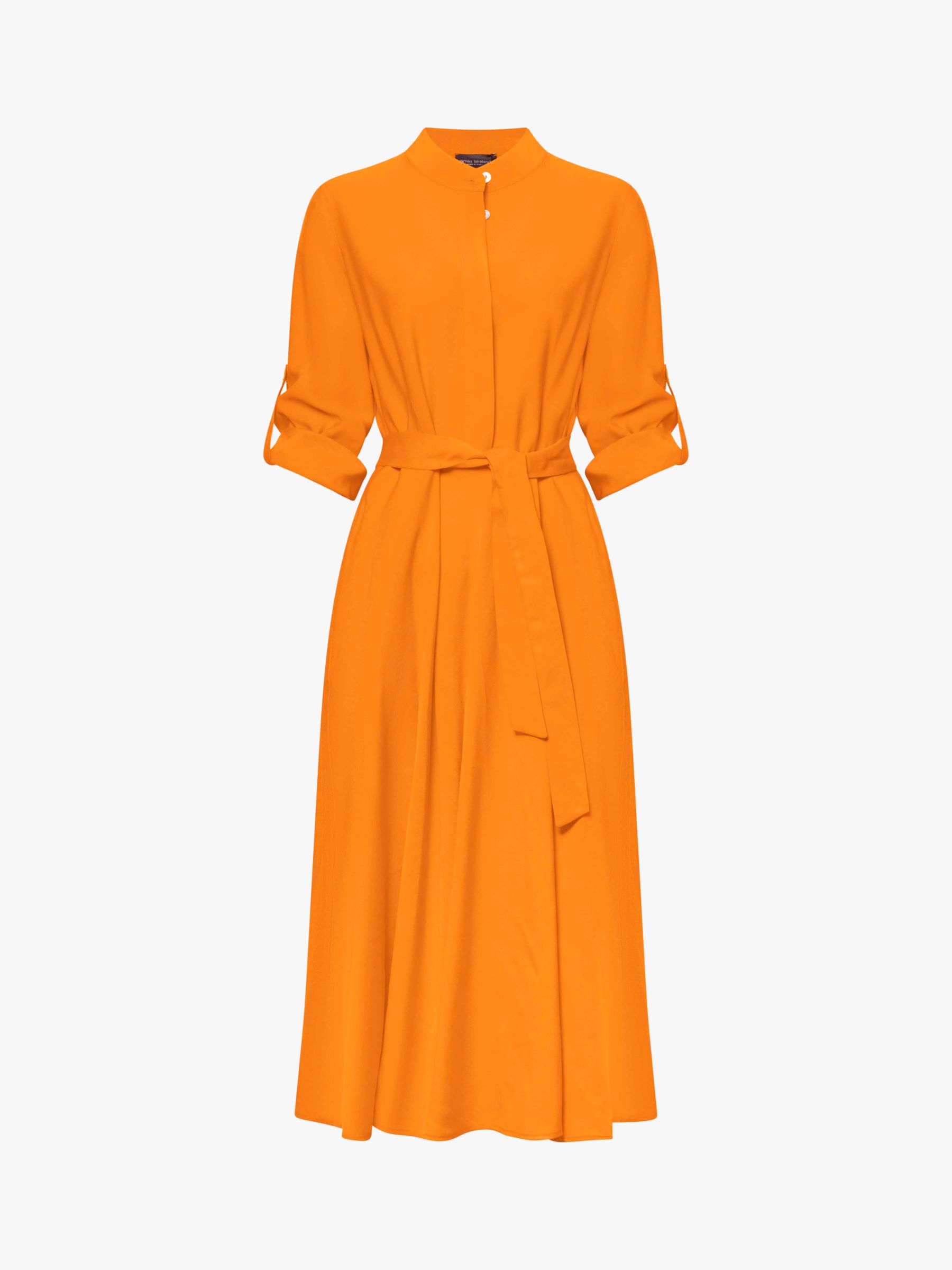 James Lakeland Roll Sleeve Belted Midi Dress, Orange at John Lewis ...