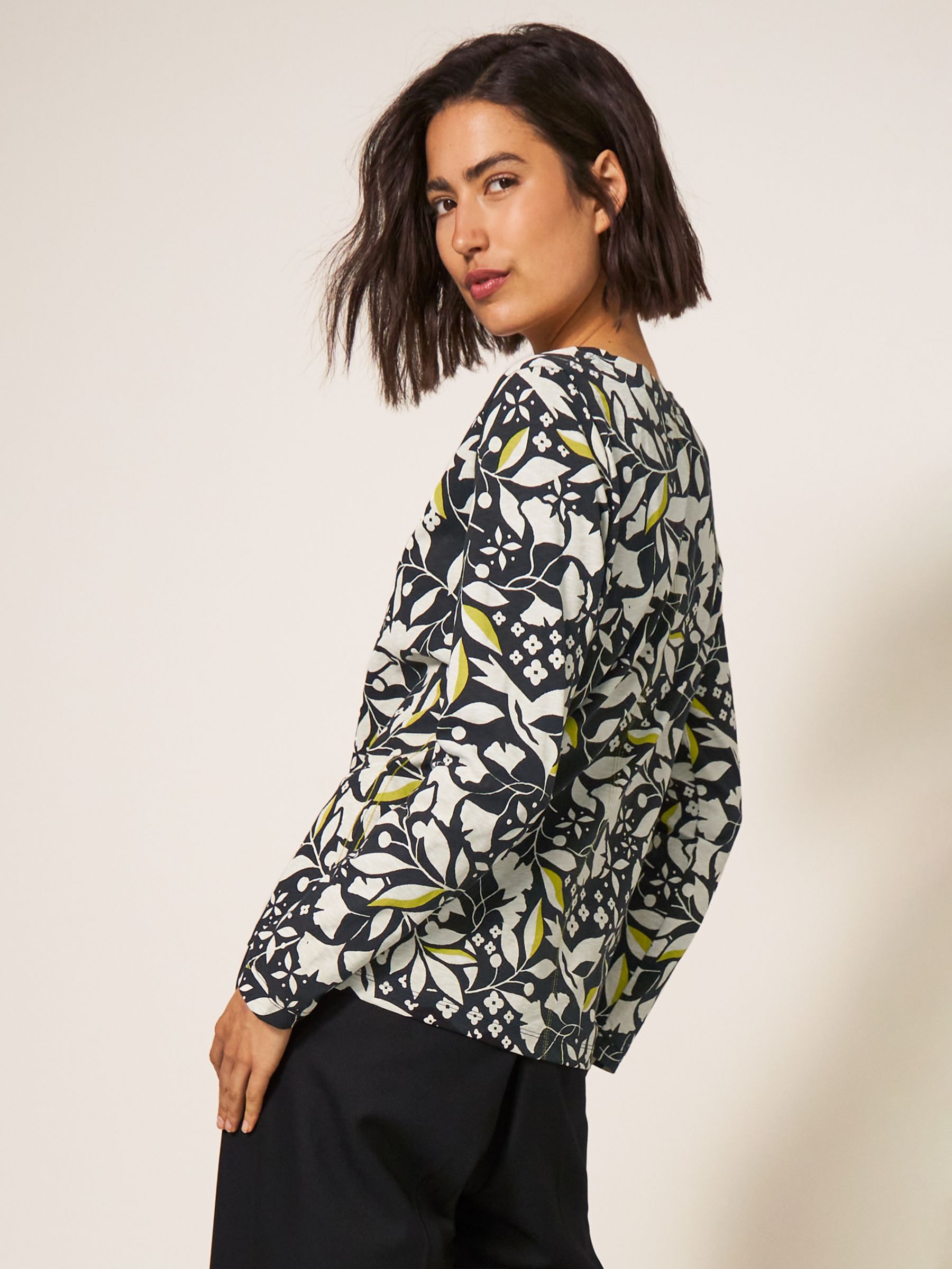 White Stuff Nelly Long Sleeve Floral T-Shirt, Black/Multi at John Lewis ...