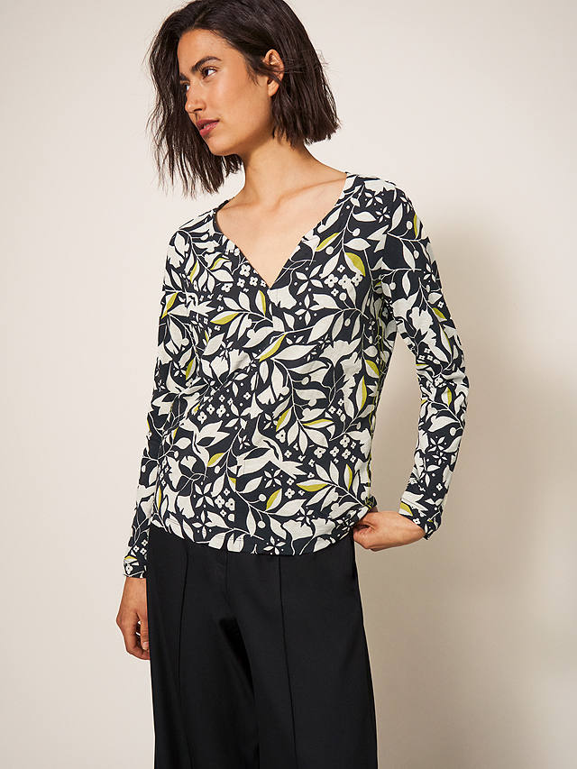 White Stuff Nelly Long Sleeve Floral T-Shirt, Black/Multi