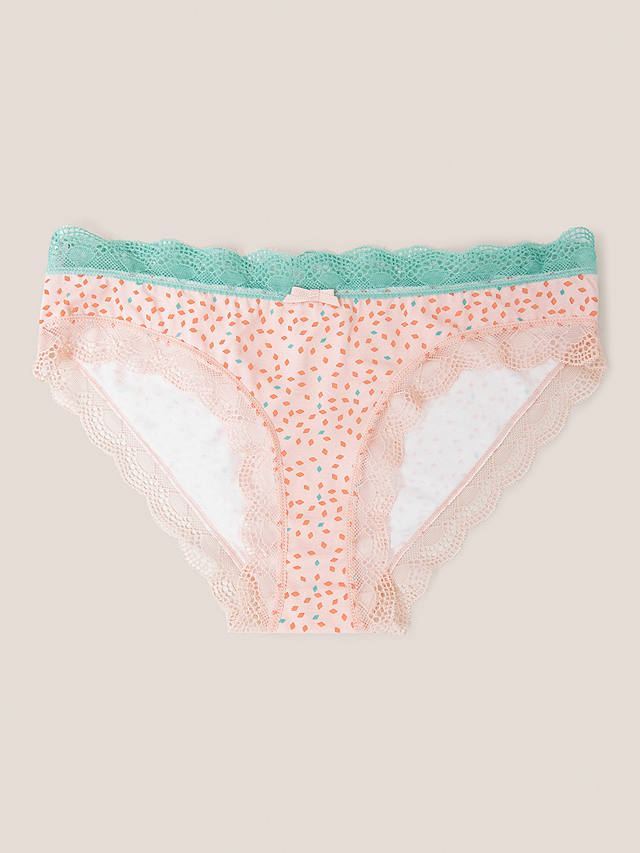 White Stuff Lace Detailing Abstract Knickers, Pink/Multi