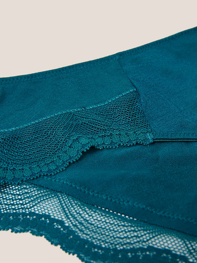 White Stuff Lace Trim Shortie Knickers, Mid Teal