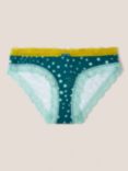 White Stuff Lace Detailing Spot Knickers, Teal/Multi