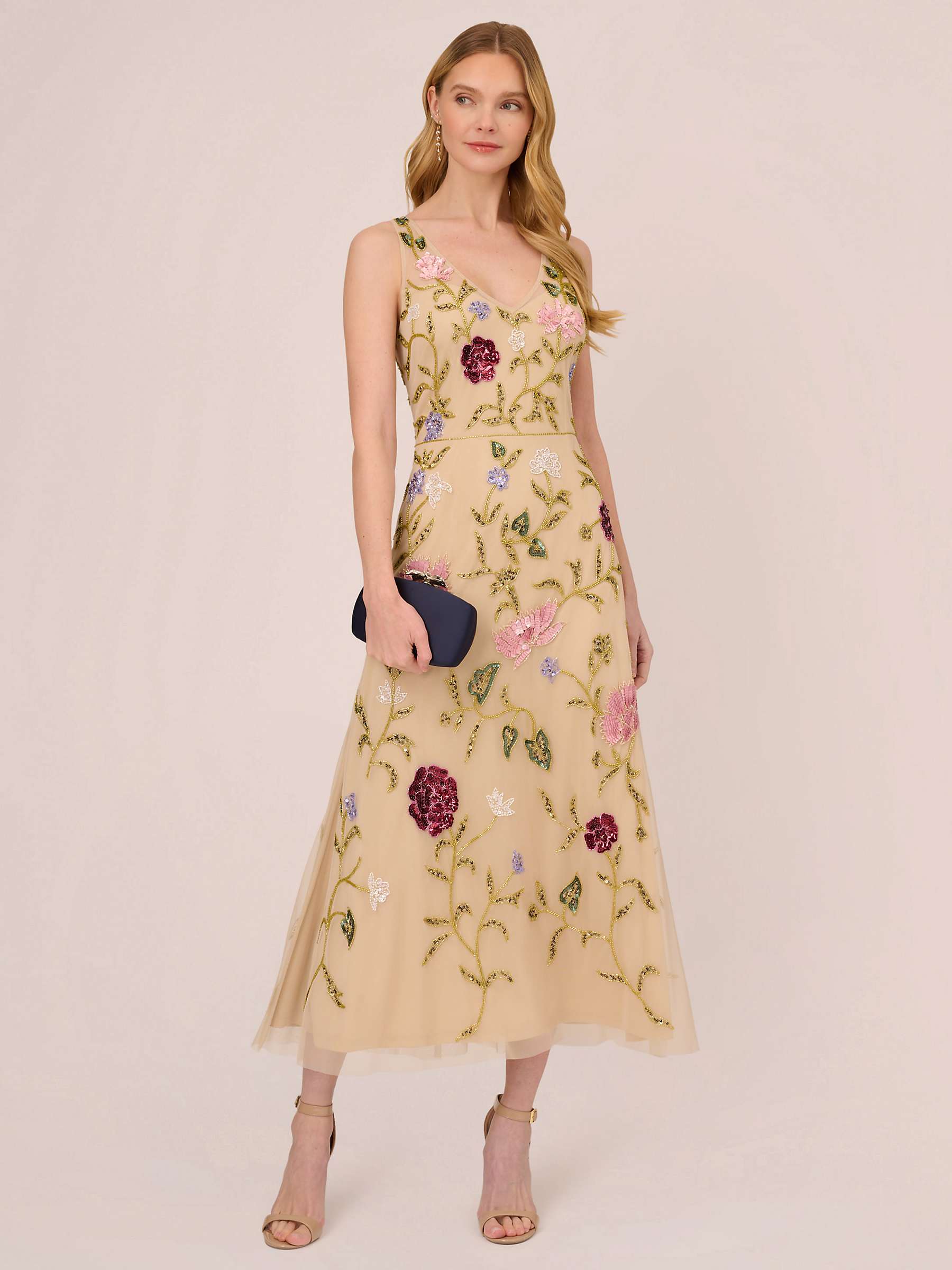 Buy Adrianna Papell Beaded Ankle Length Dress, Light Champagne Online at johnlewis.com