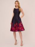 Adrianna Papell Floral Border Jacquard Dress, Navy/Pink Multi