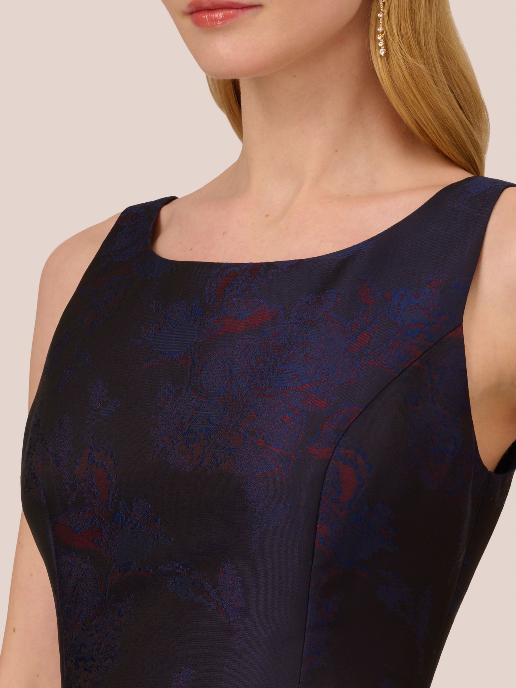 Adrianna Papell Floral Border Jacquard Dress Navy Pink Multi at