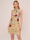 Adrianna Papell Floral Beaded Halterneck Dress, Light Champagne