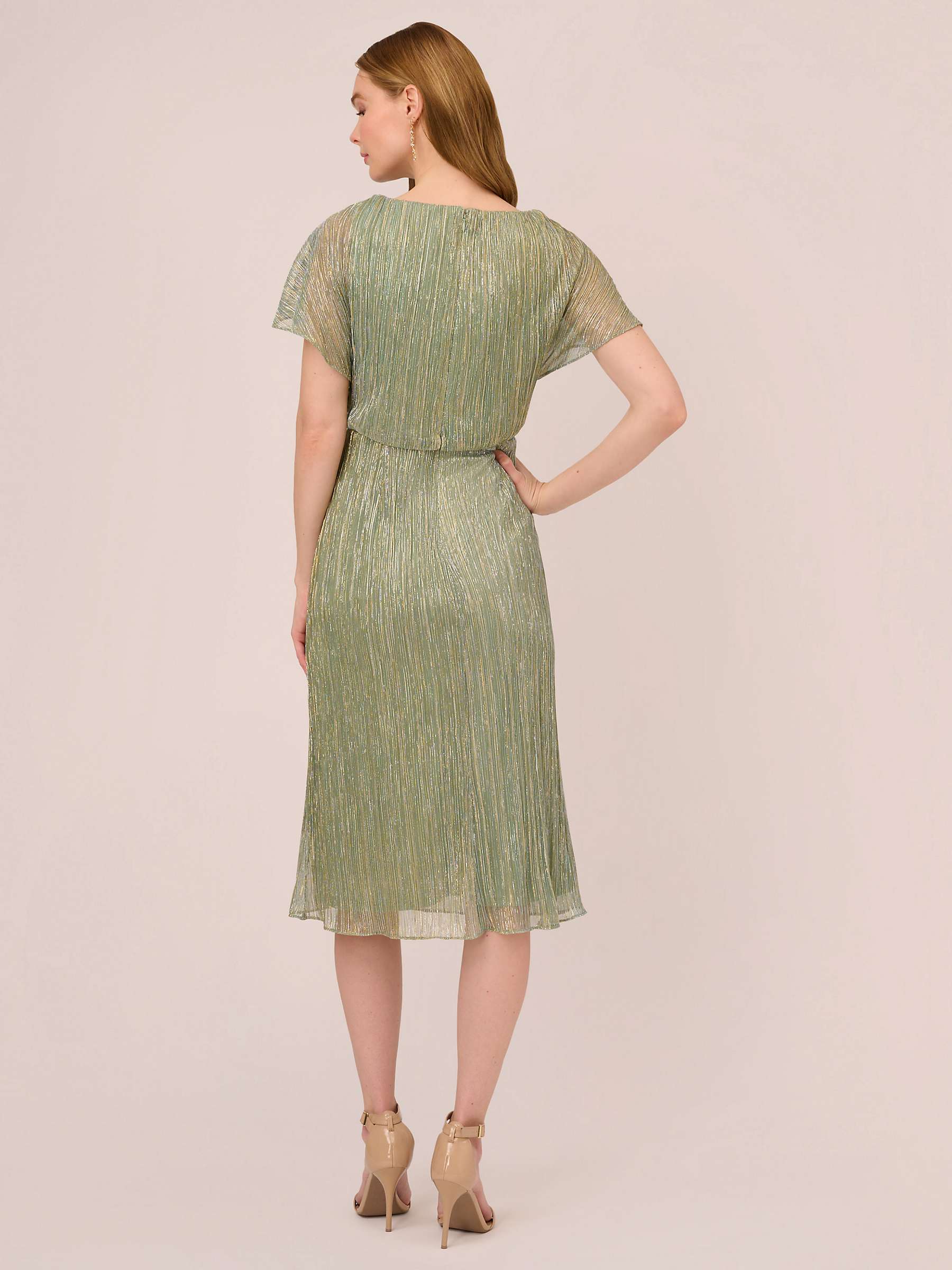 Buy Adrianna Papell Metallic Crinkle Ruffle Dress, Green Slate Online at johnlewis.com