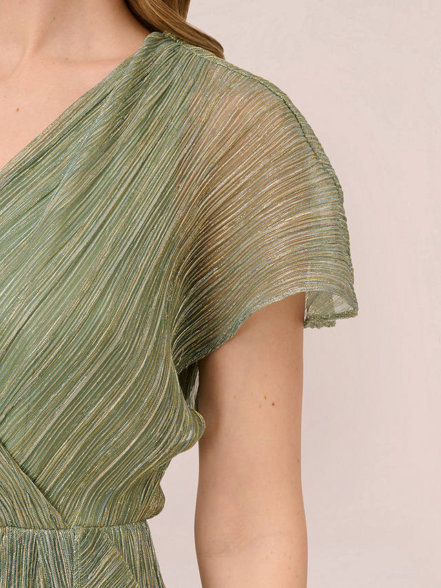 Adrianna Papell Metallic Crinkle Ruffle Dress, Green Slate