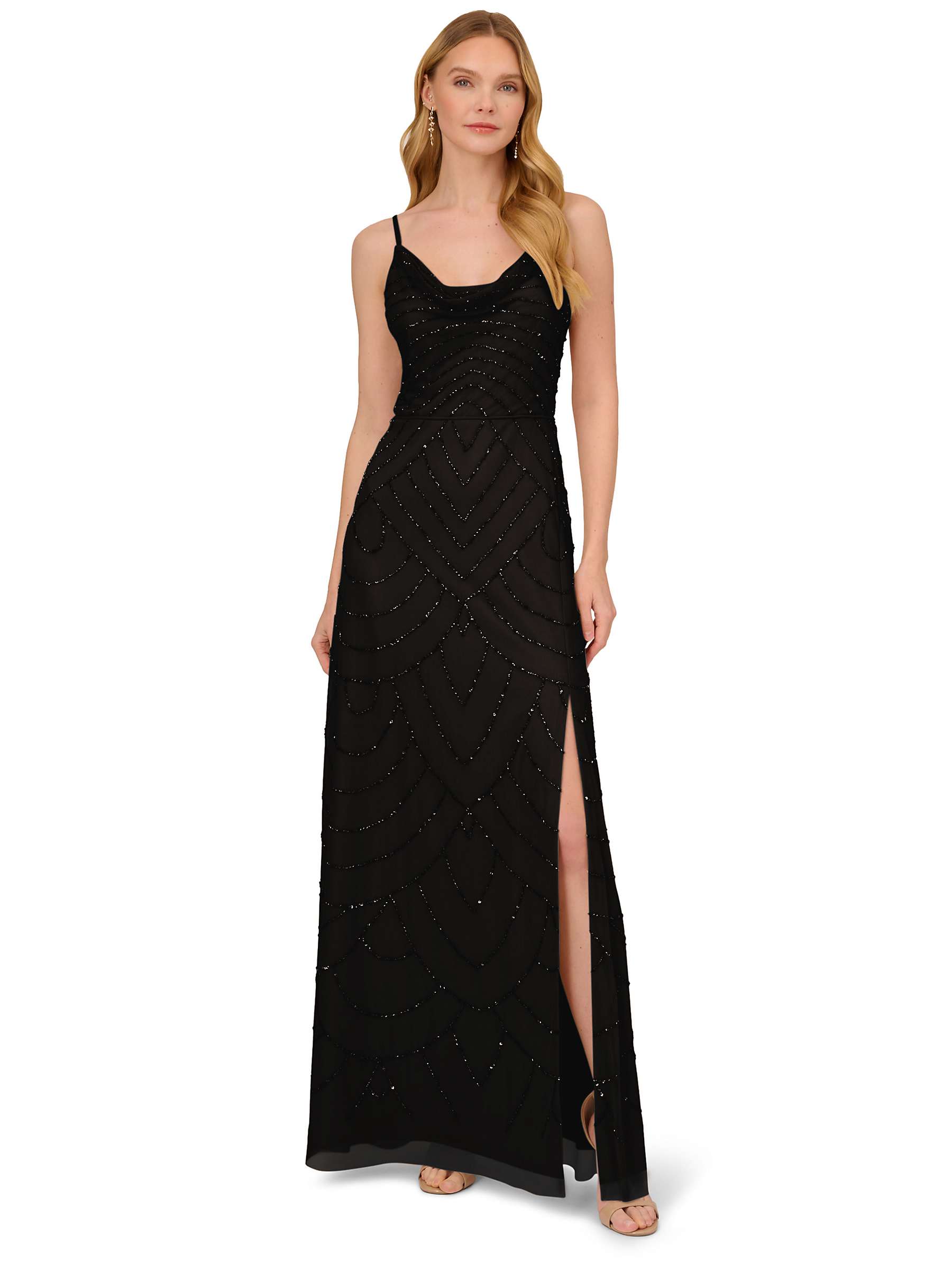 Buy Adrianna Papell Beaded Cowl Deco Gown Dress, Black Online at johnlewis.com