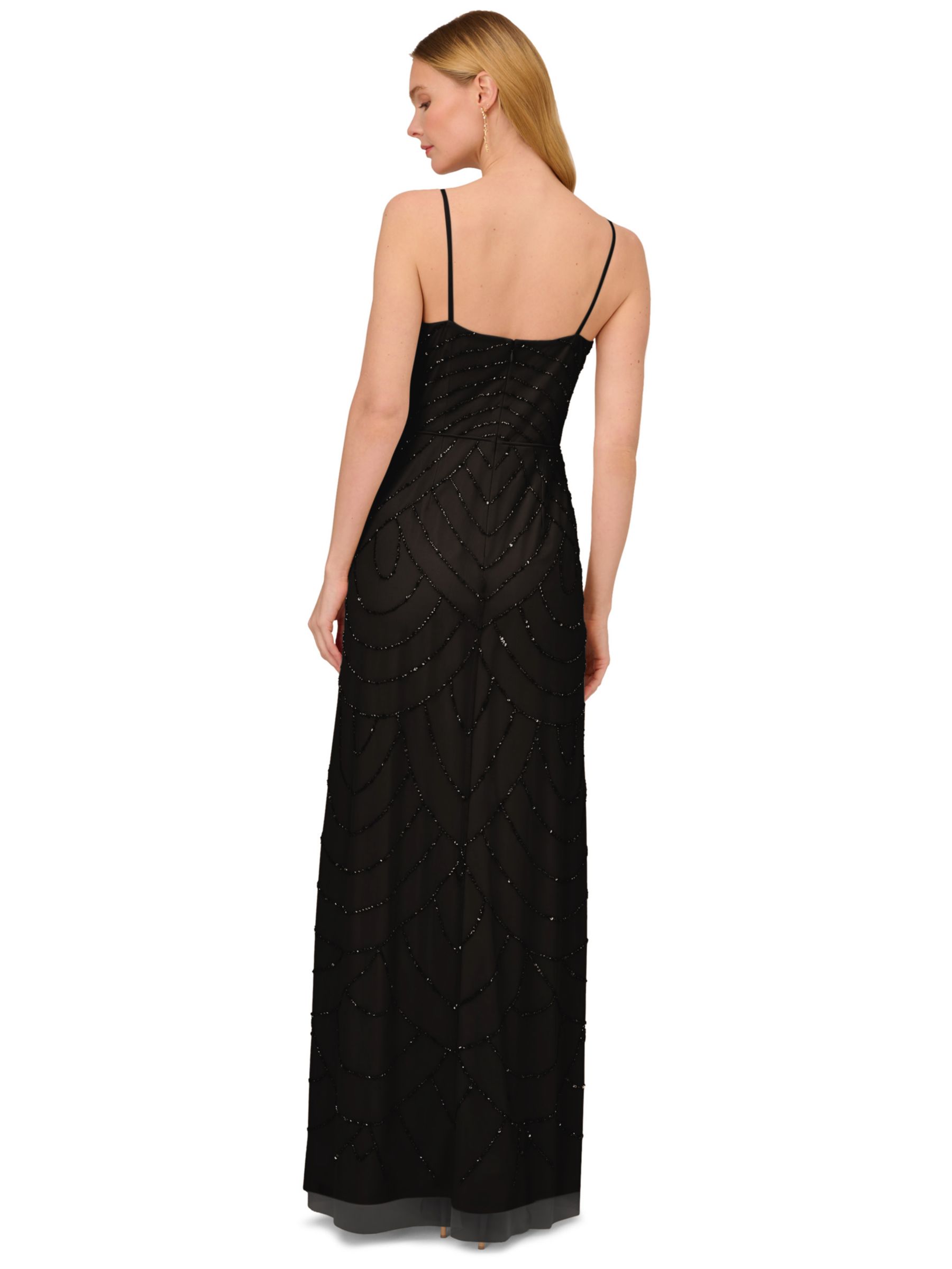 Adrianna Papell Beaded Cowl Deco Gown Dress Black