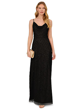 Adrianna Papell Beaded Cowl Deco Gown Dress, Black