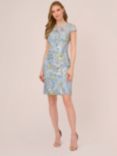 Adrianna Papell Embroidered Floral Sheath Dress, Blue/Green Multi