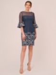 Adrianna Papell Floral Embroidery Border Dress, Navy/Ivory, Navy/Ivory