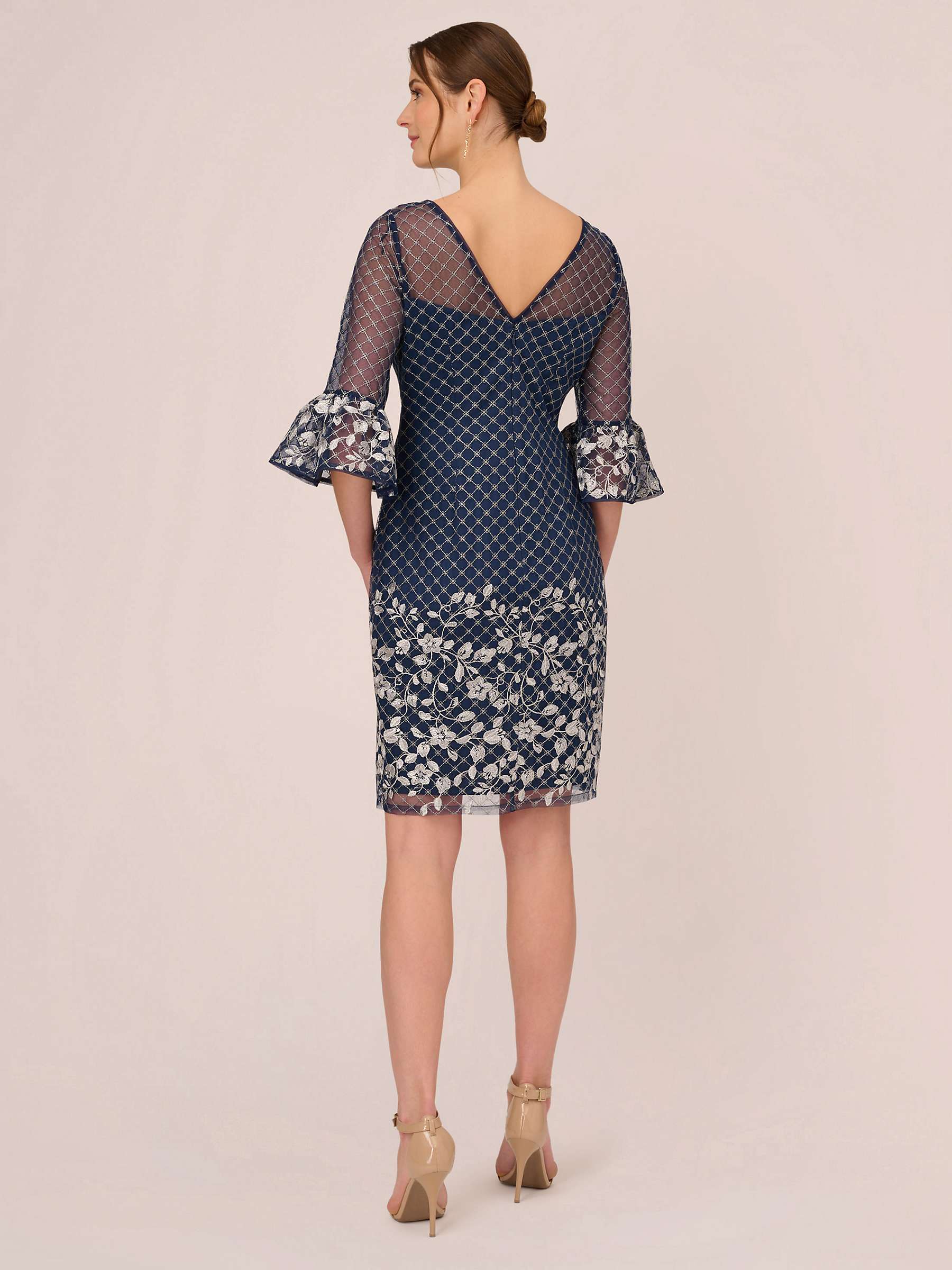 Buy Adrianna Papell Floral Embroidery Border Dress, Navy/Ivory Online at johnlewis.com