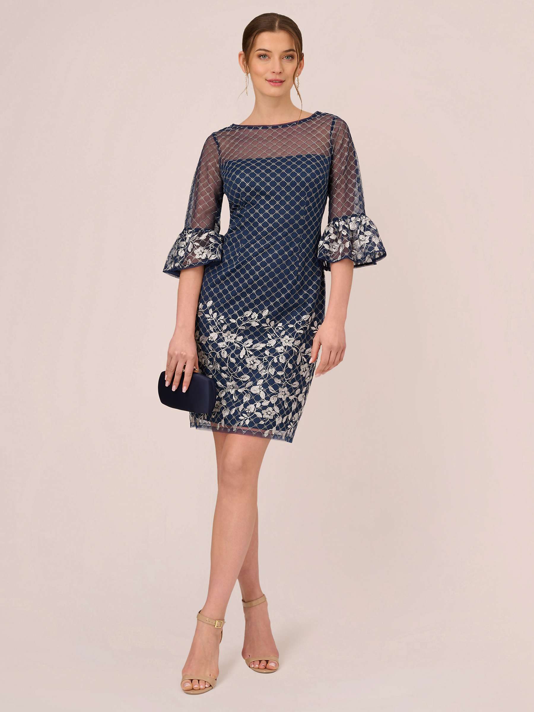 Buy Adrianna Papell Floral Embroidery Border Dress, Navy/Ivory Online at johnlewis.com