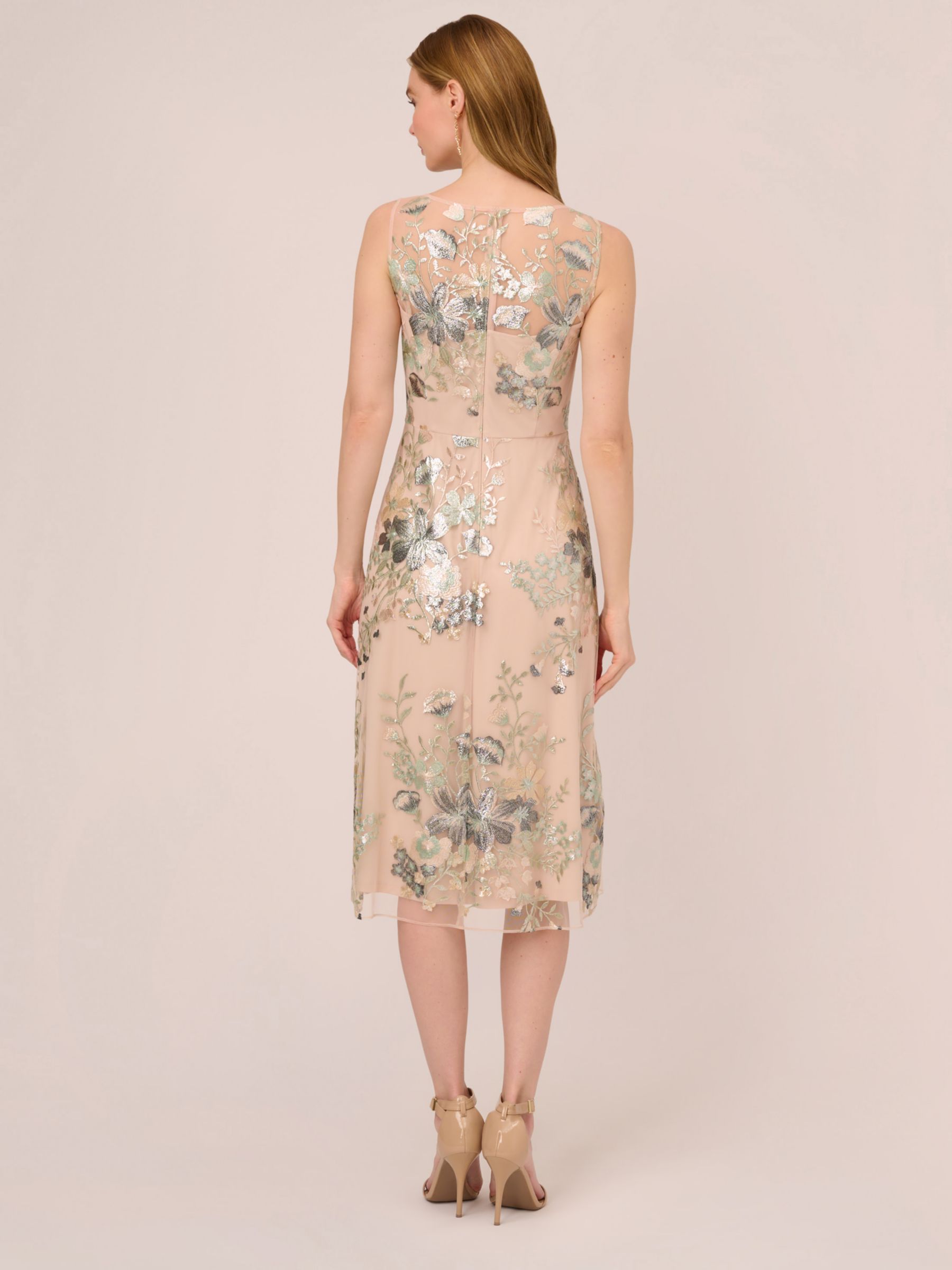 Adrianna Papell Foil Embroidery Dress Champagne Mint Multi 6