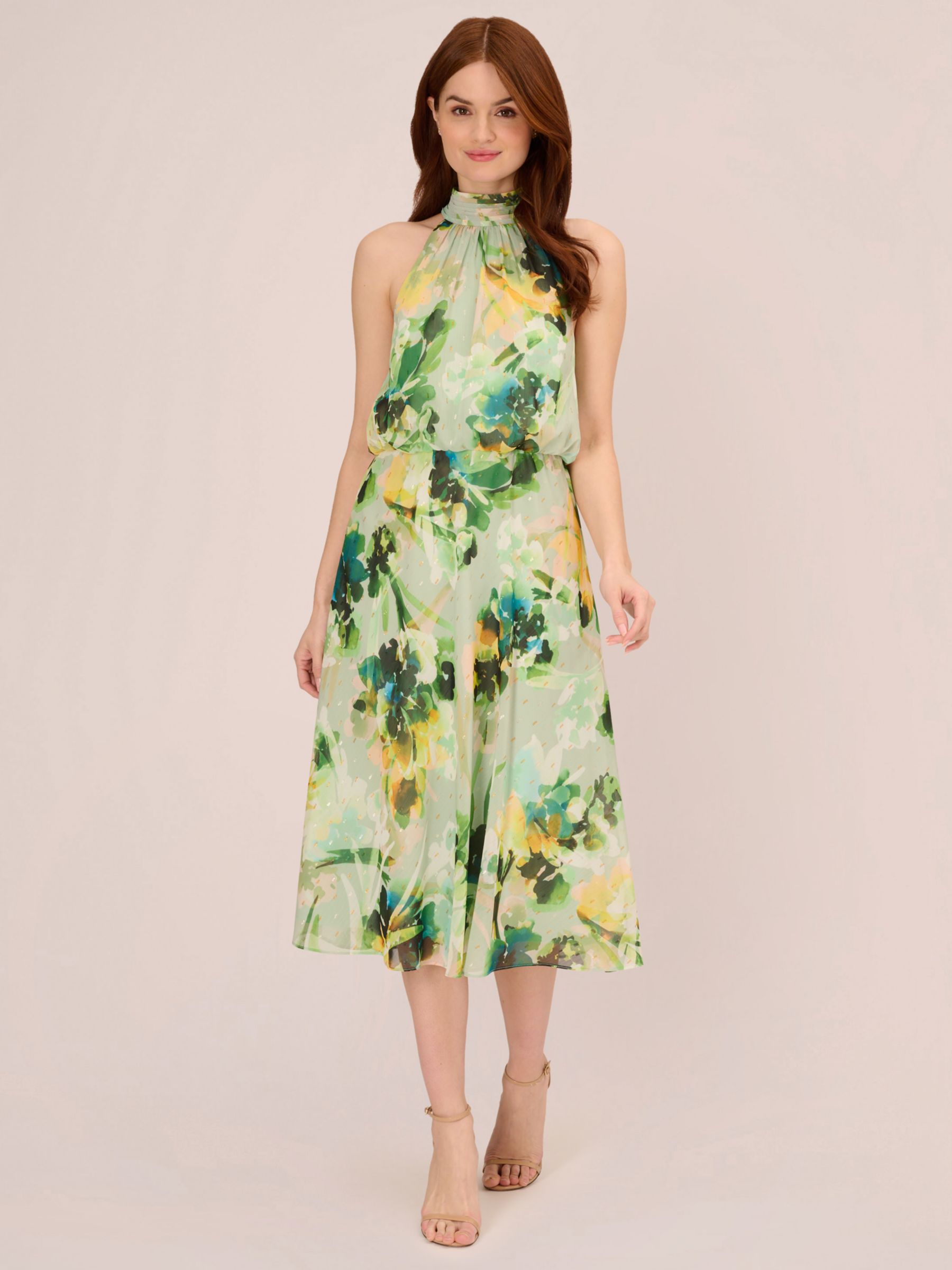 Adrianna Papell Floral Chiffon Halter Neck Maxi Dress, Black/Multi at John  Lewis & Partners