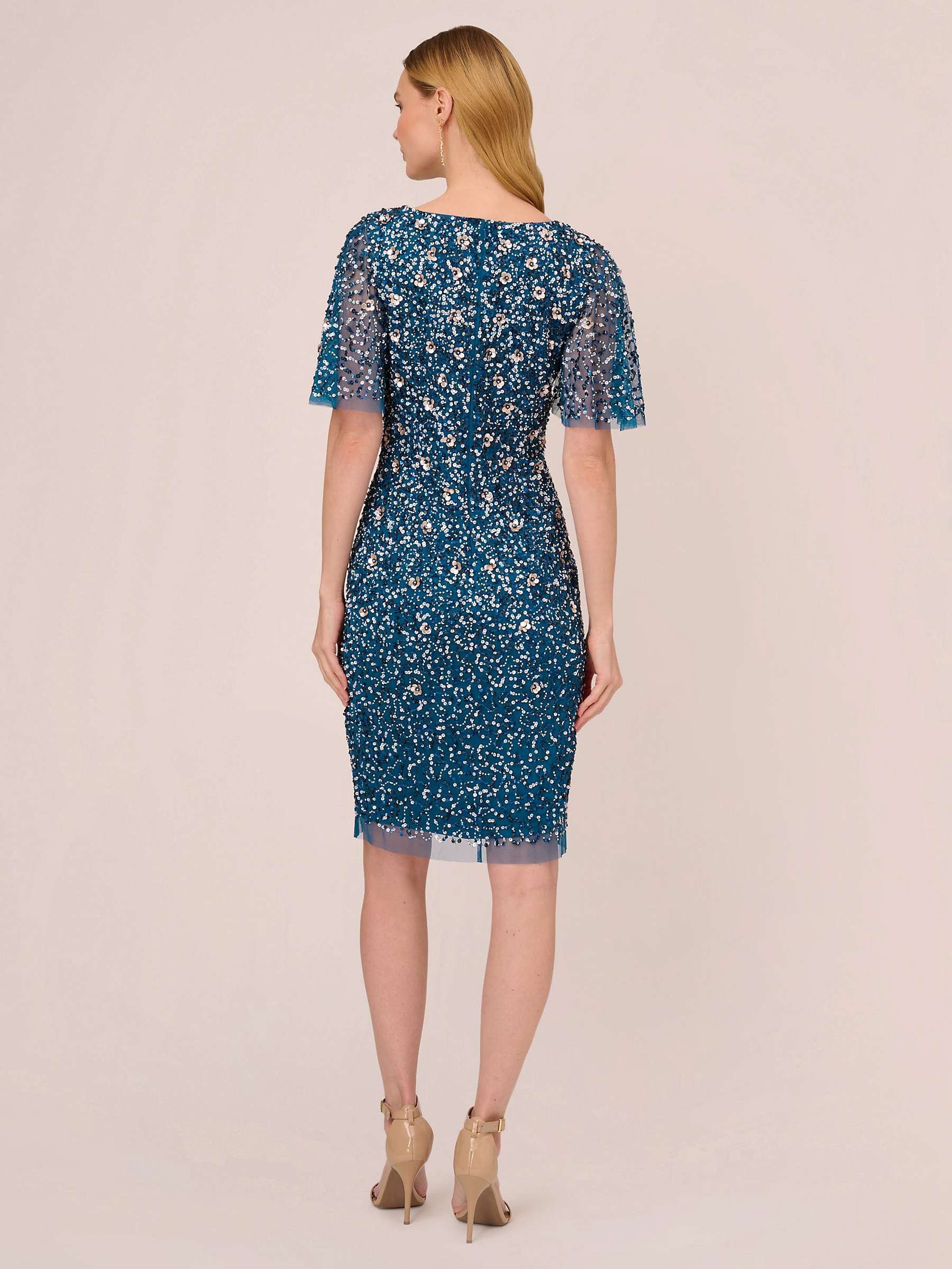 Buy Adrianna Papell Floral Beaded V-Neckline Dress, Teal Sapphire Online at johnlewis.com