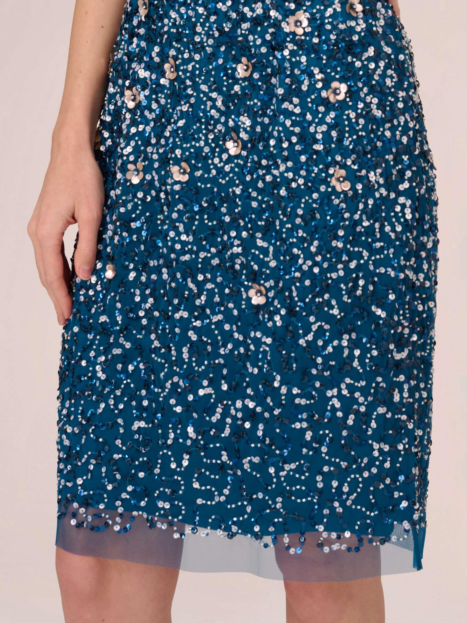 Buy Adrianna Papell Floral Beaded V-Neckline Dress, Teal Sapphire Online at johnlewis.com