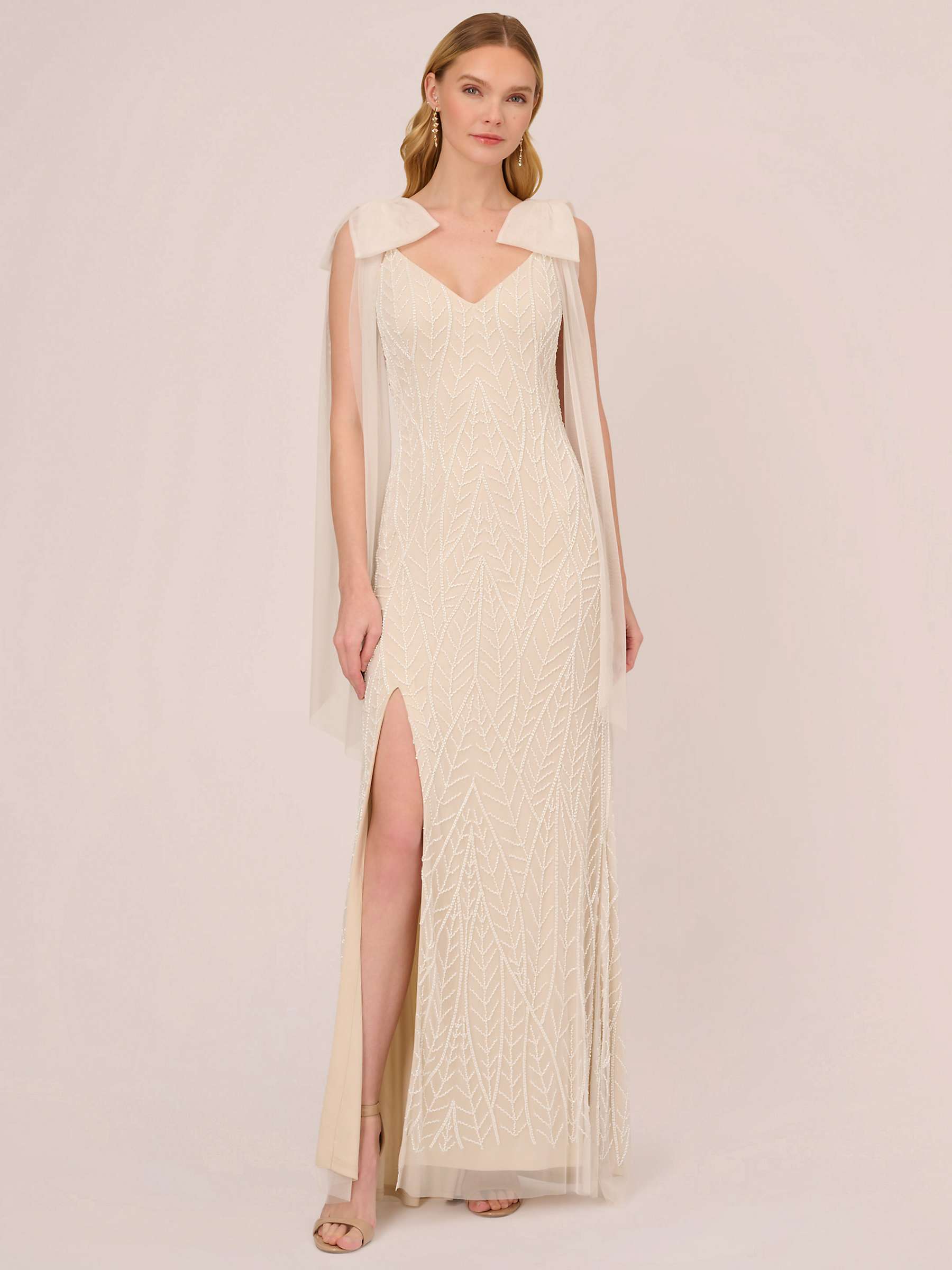 Buy Adrianna Papell Leaf Beaded Long Dress, Ivory/Pearl Online at johnlewis.com
