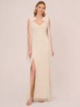 Adrianna Papell Leaf Beaded Long Dress, Ivory/Pearl
