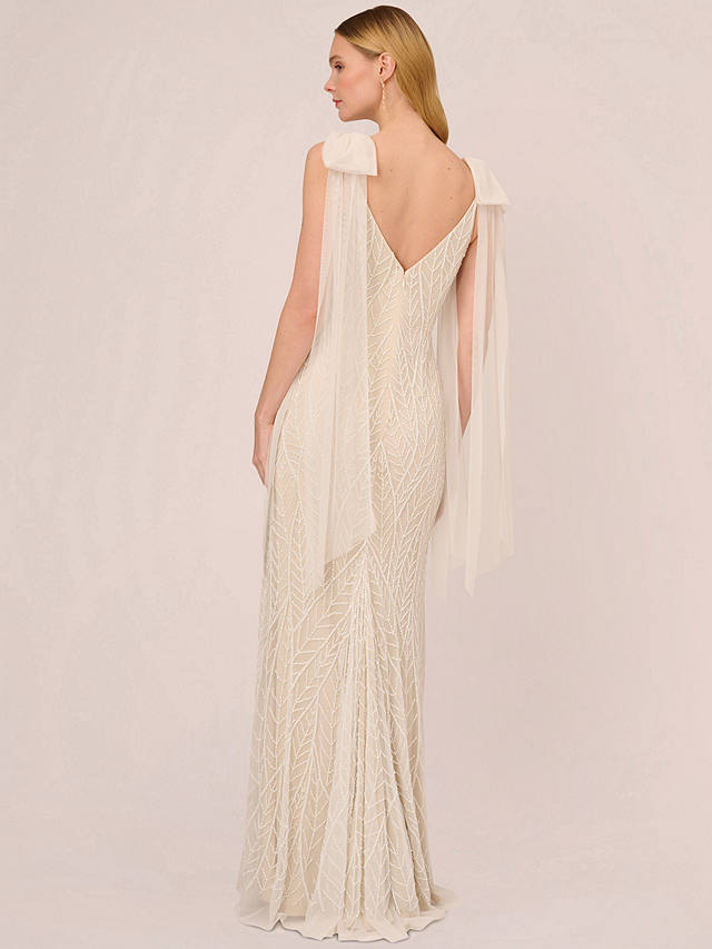 Adrianna Papell Leaf Beaded Long Dress, Ivory/Pearl