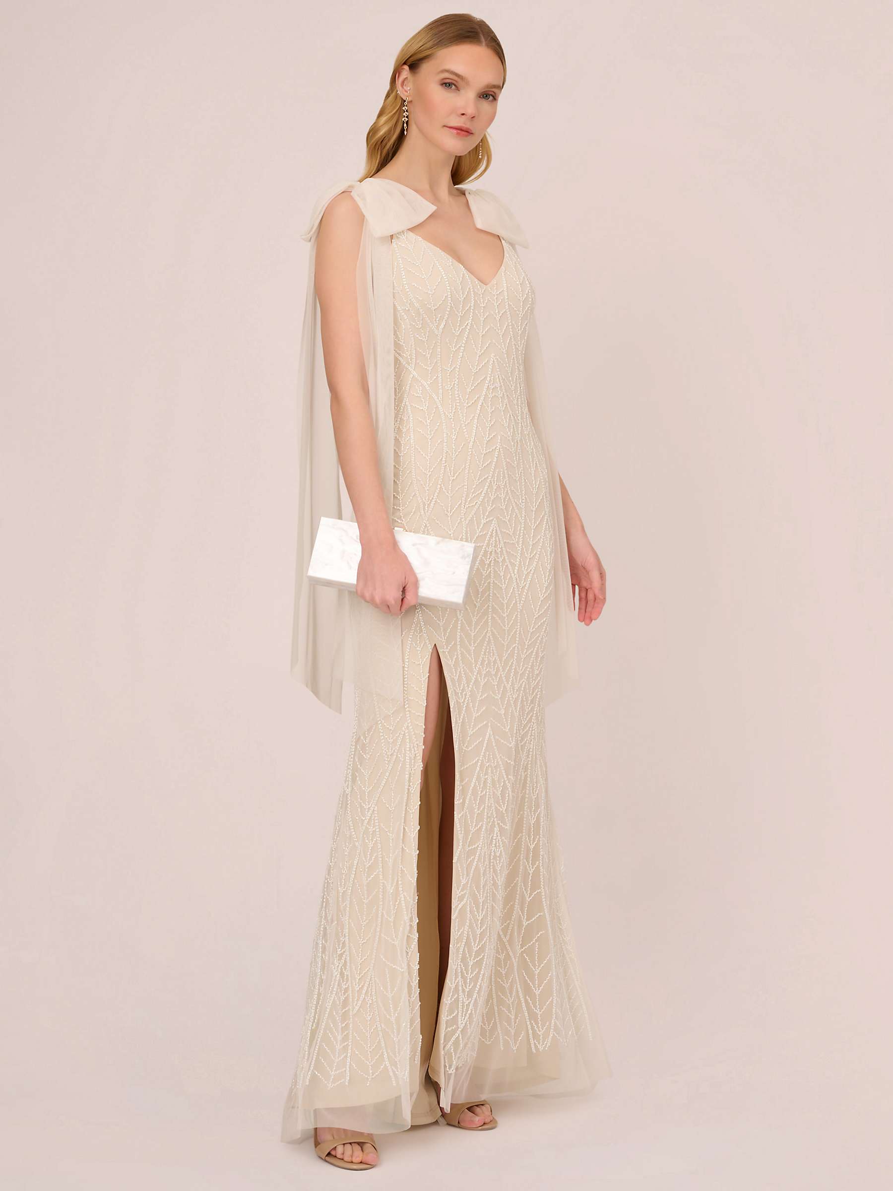 Buy Adrianna Papell Leaf Beaded Long Dress, Ivory/Pearl Online at johnlewis.com