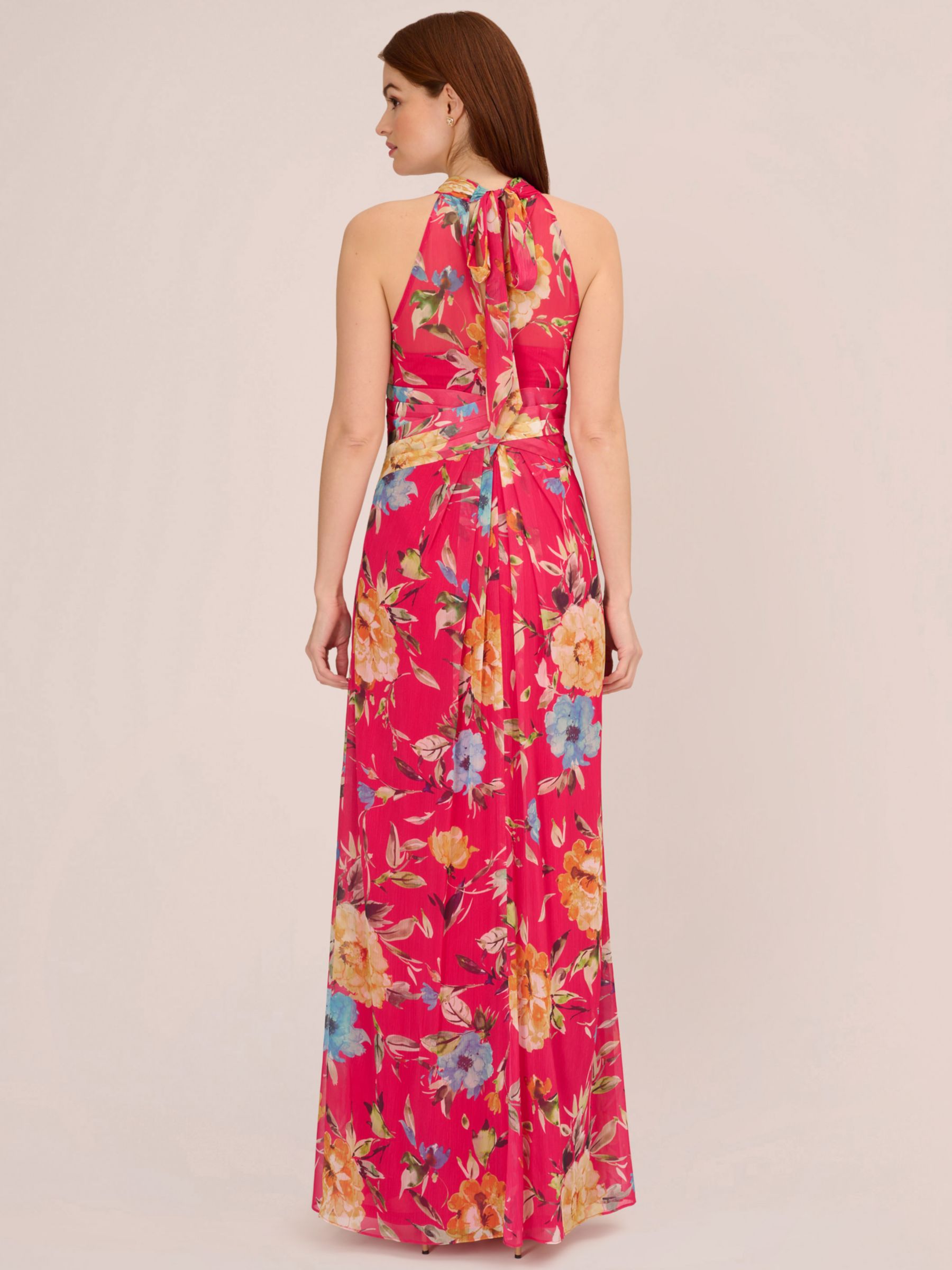 Adrianna Papell Floral Chiffon Halterneck Dress Pink Multi at