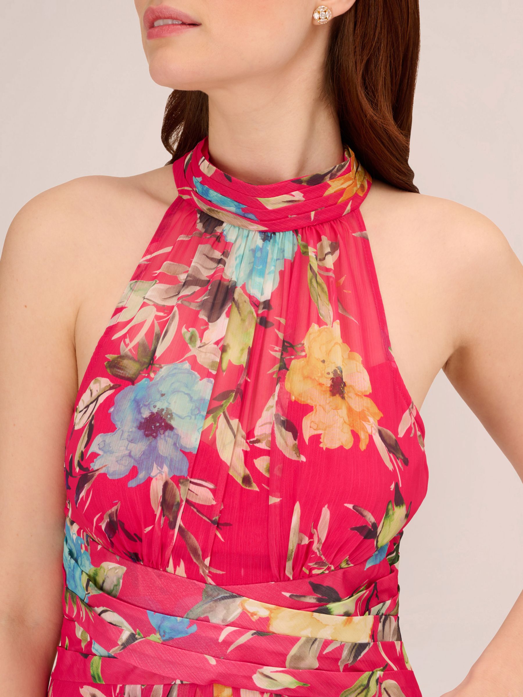 Adrianna Papell Floral Chiffon Halterneck Dress Pink Multi at