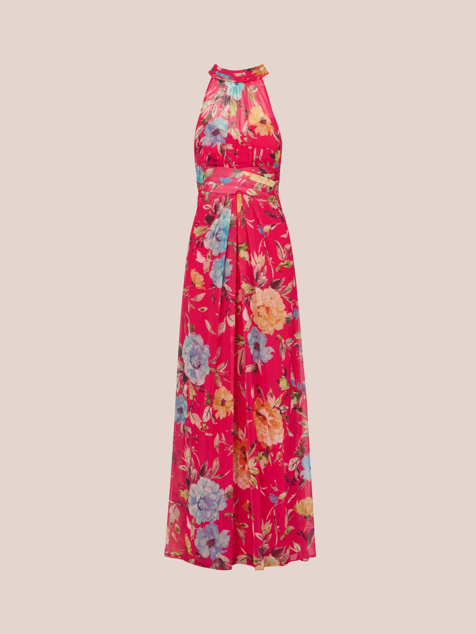 Adrianna Papell Floral Chiffon Halterneck Dress, Pink/Multi, 8