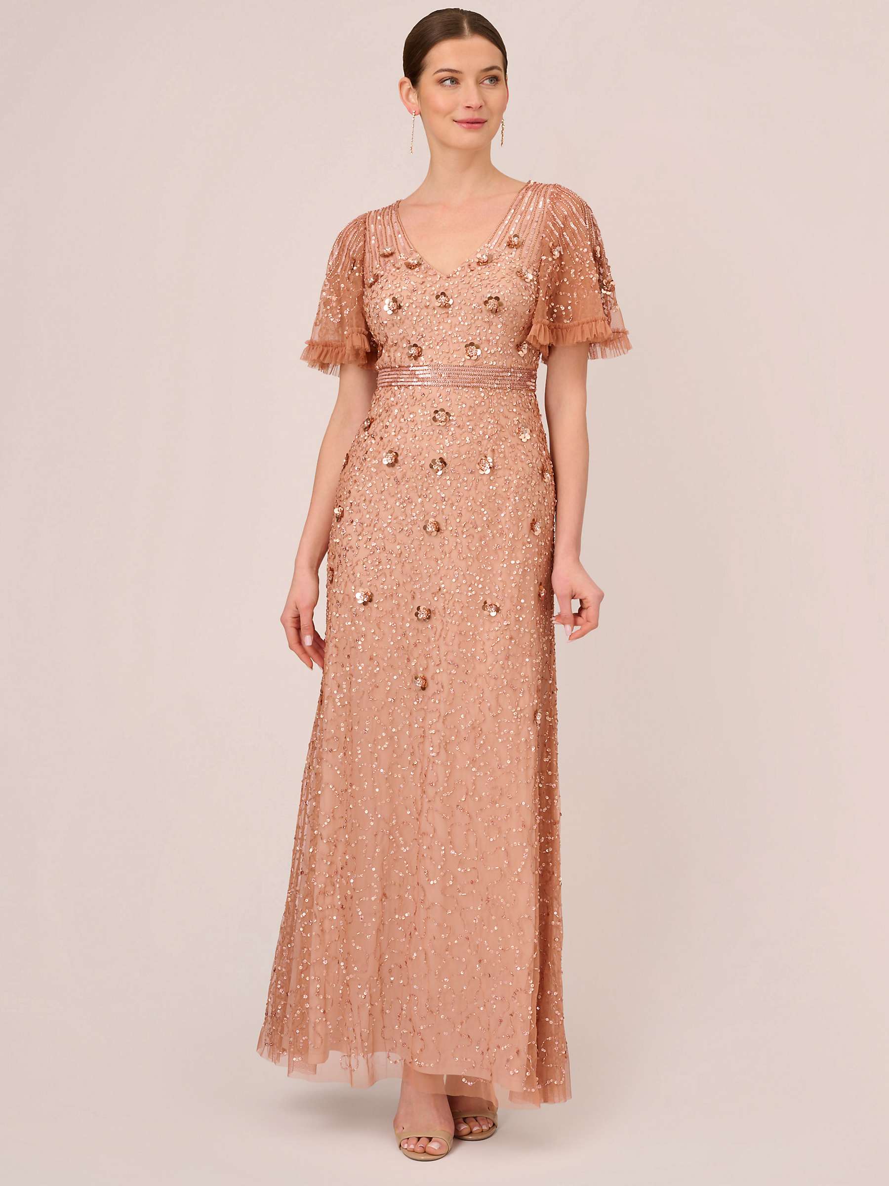 Buy Adrianna Papell Beaded Flutter Sleeve Gown Dress, Terracotta Online at johnlewis.com