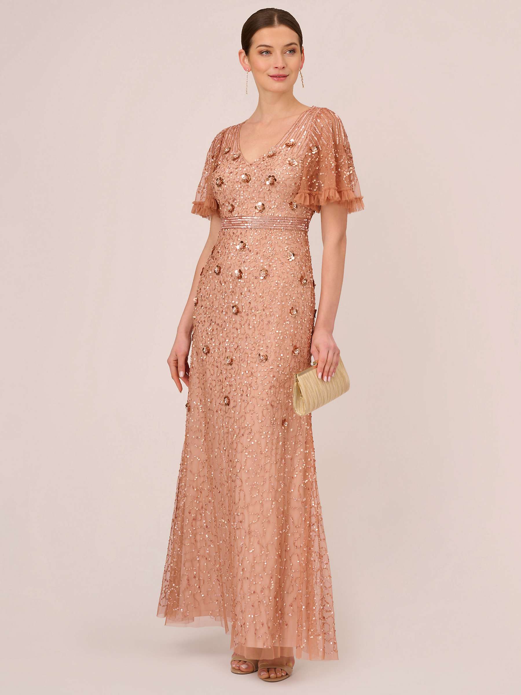 Buy Adrianna Papell Beaded Flutter Sleeve Gown Dress, Terracotta Online at johnlewis.com