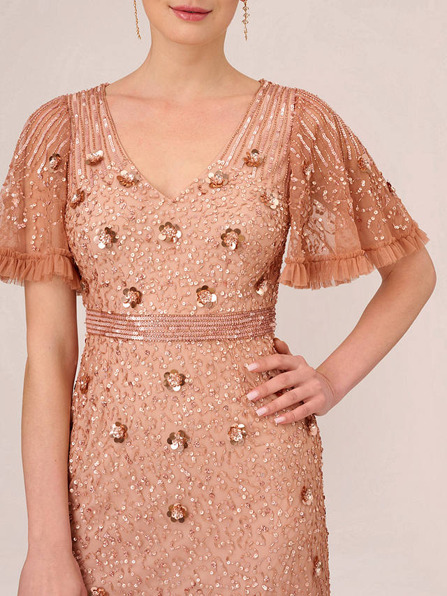 Adrianna Papell Beaded Flutter Sleeve Gown Dress, Terracotta