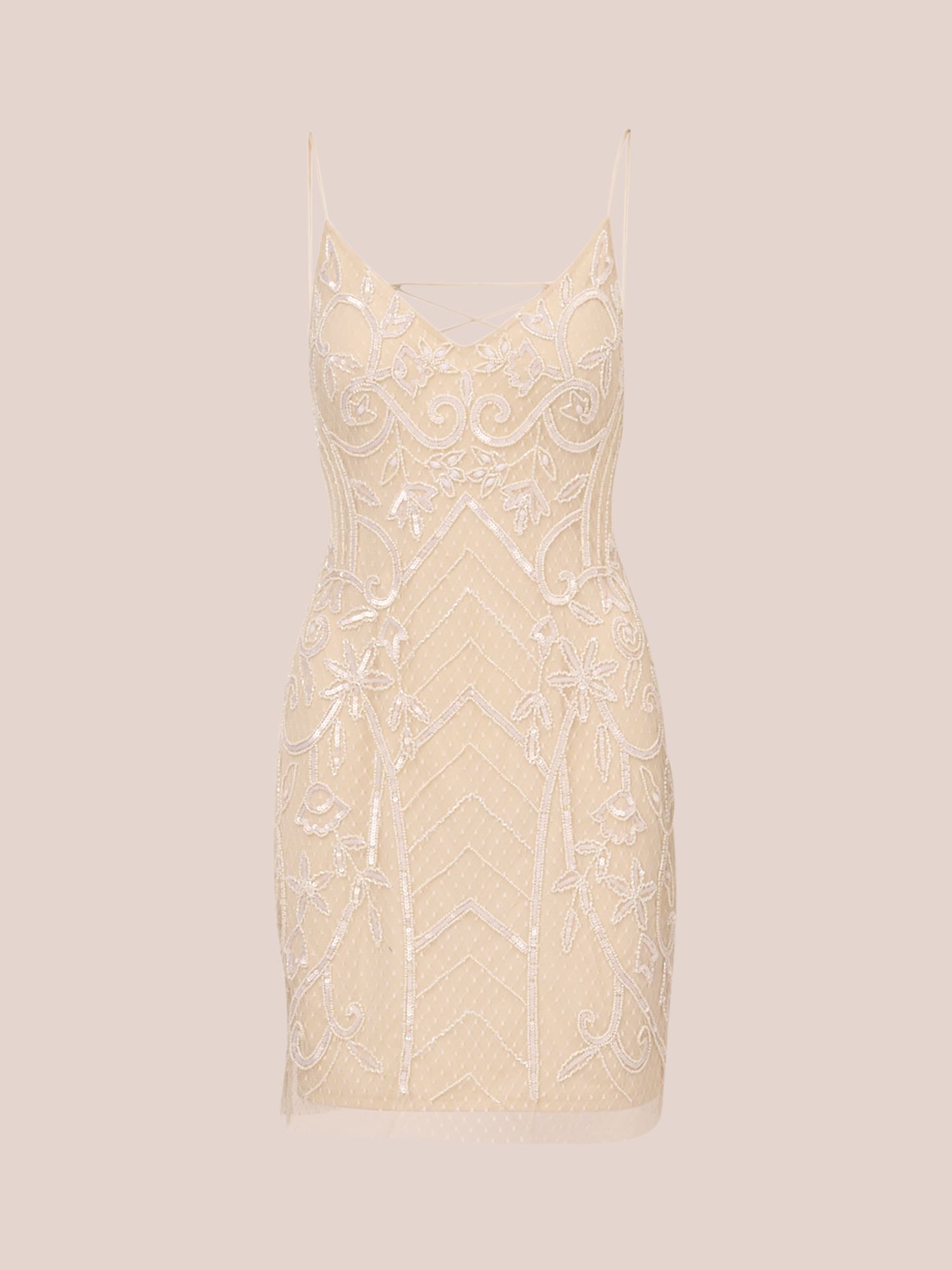 Adrianna Papell Beaded Mini Dress, Ivory/Pearl, 6