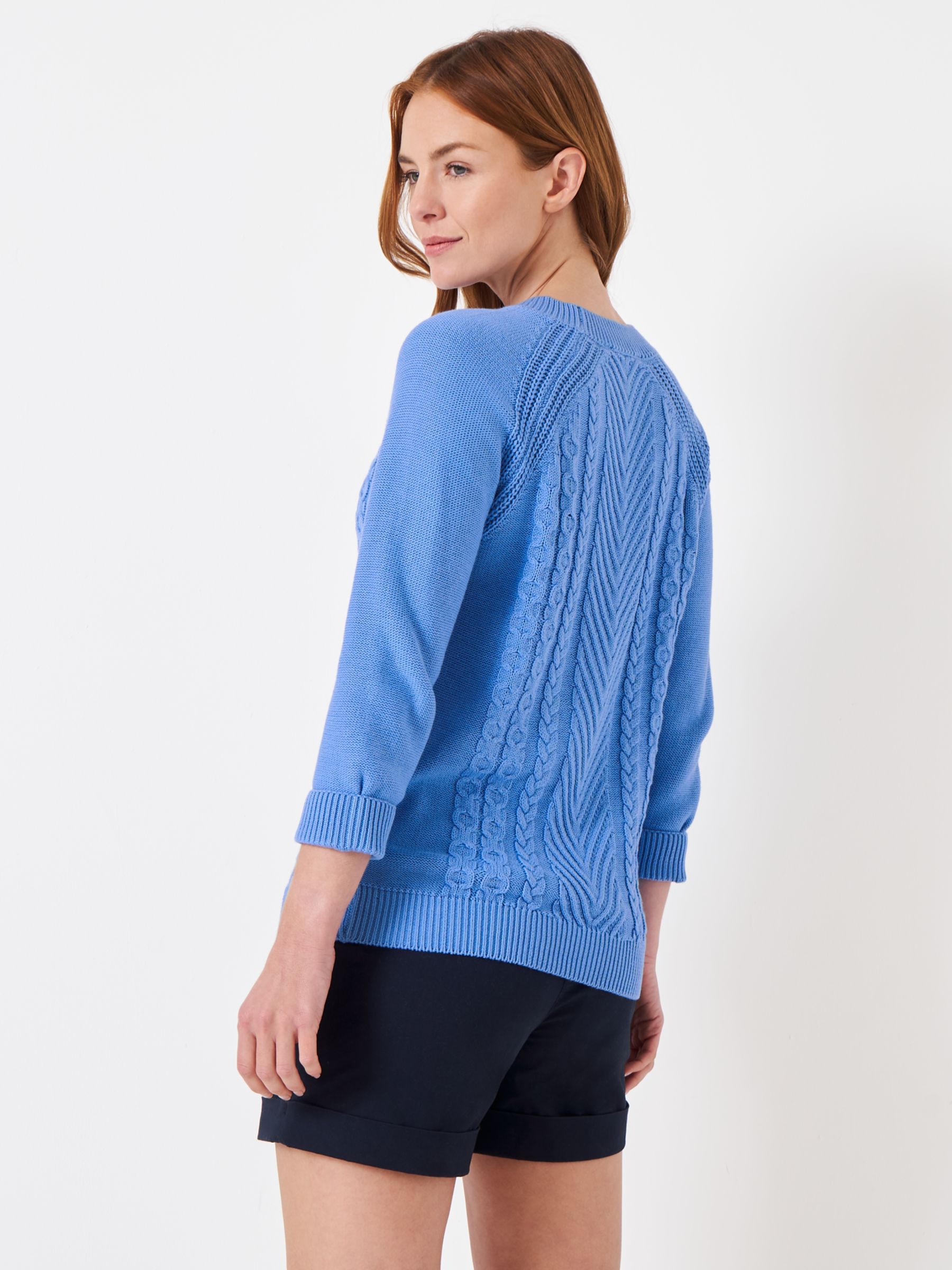 Crew Clothing Rita Plain Cable Knit Jumper, Cornflower Blue