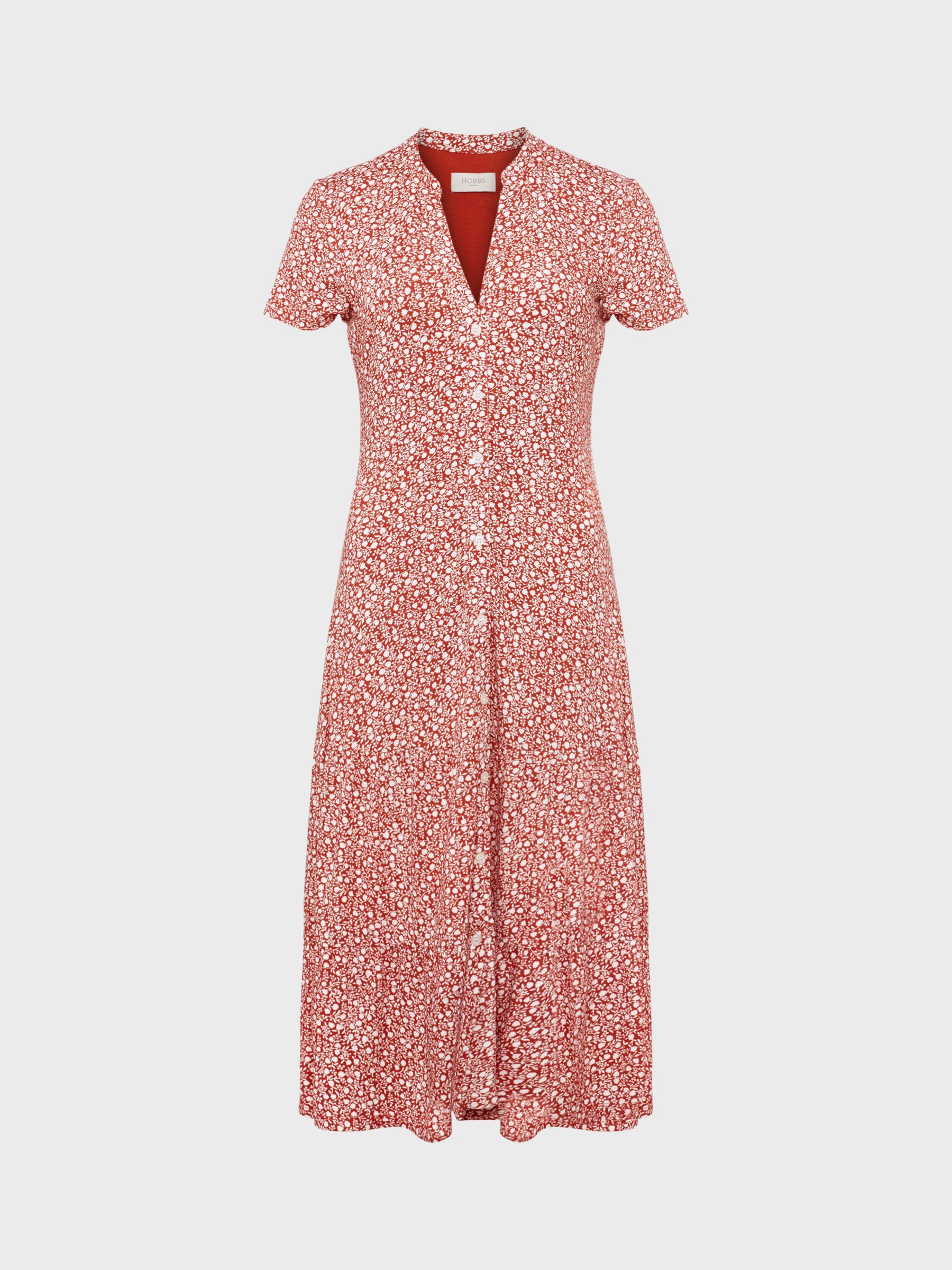 Buy Hobbs Petite Jacinta Ditsy Print Midi Dress, Apricot/Ivory Online at johnlewis.com