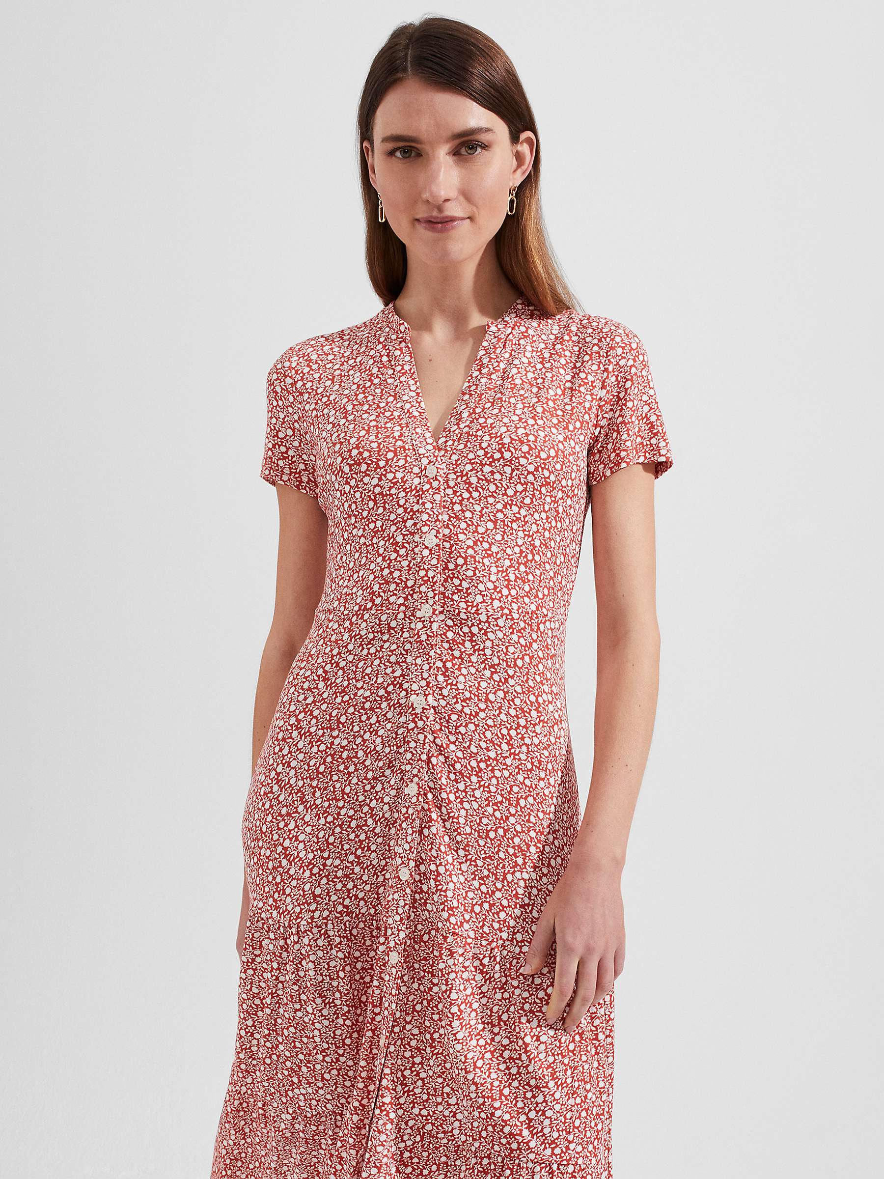Buy Hobbs Jacinta Midi Floral Dress, Apricot/Ivory Online at johnlewis.com