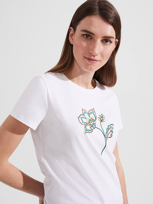 Hobbs Jamie Embroidered T-Shirt, White/Multi at John Lewis & Partners