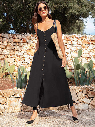 Ro&Zo Black Crinkle Button Front Dress