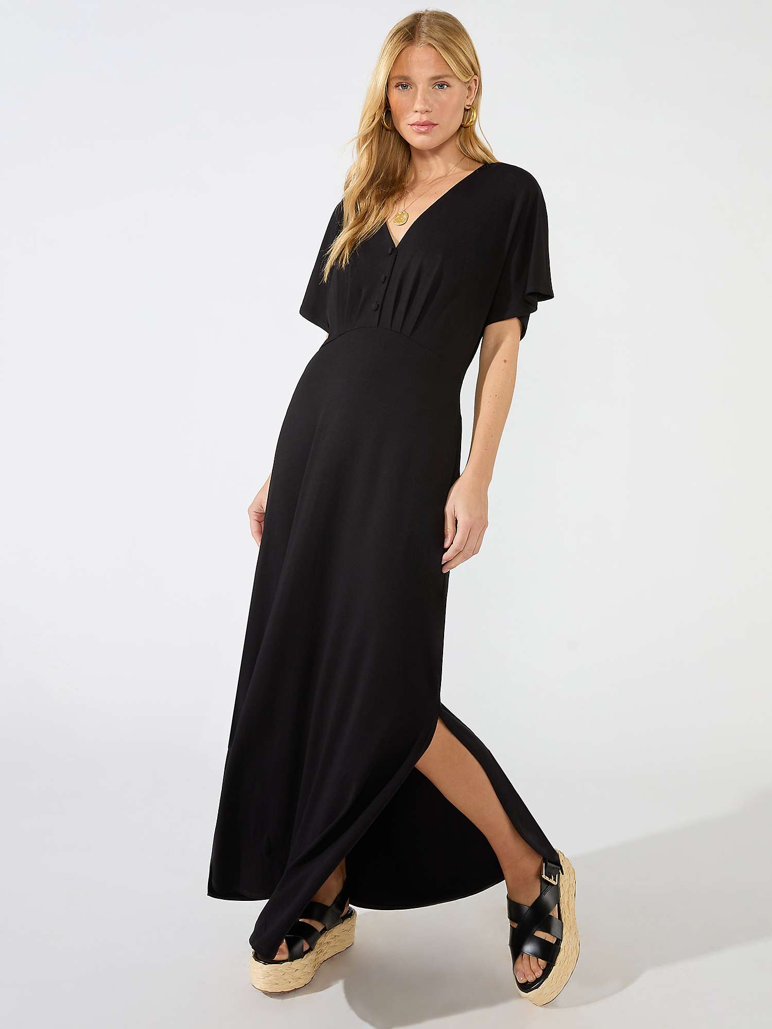 Buy Ro&Zo Jersey V-Neck Button Front Maxi Dress, Black Online at johnlewis.com