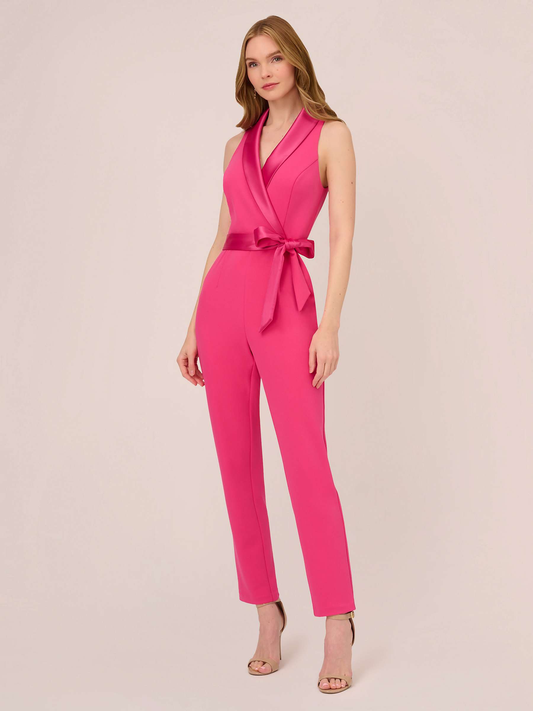 Buy Adrianna Papell Knit Crepe Tuxedo Jumpsuit, Cabaret Pink Online at johnlewis.com
