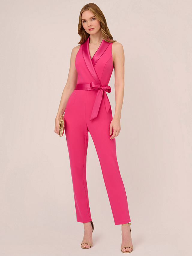 Adrianna Papell Knit Crepe Tuxedo Jumpsuit, Cabaret Pink