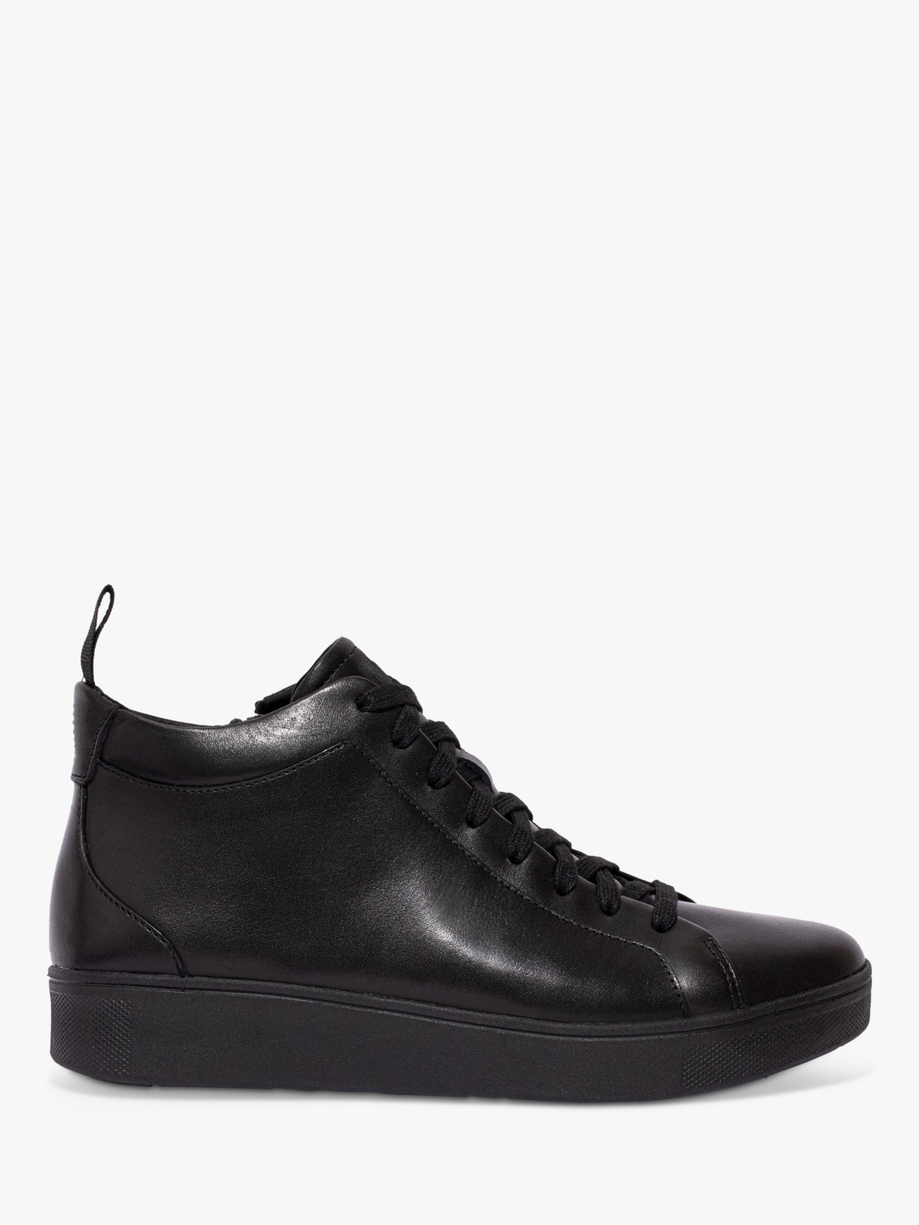 FitFlop Rally Leather Trainers, All Black at John Lewis & Partners