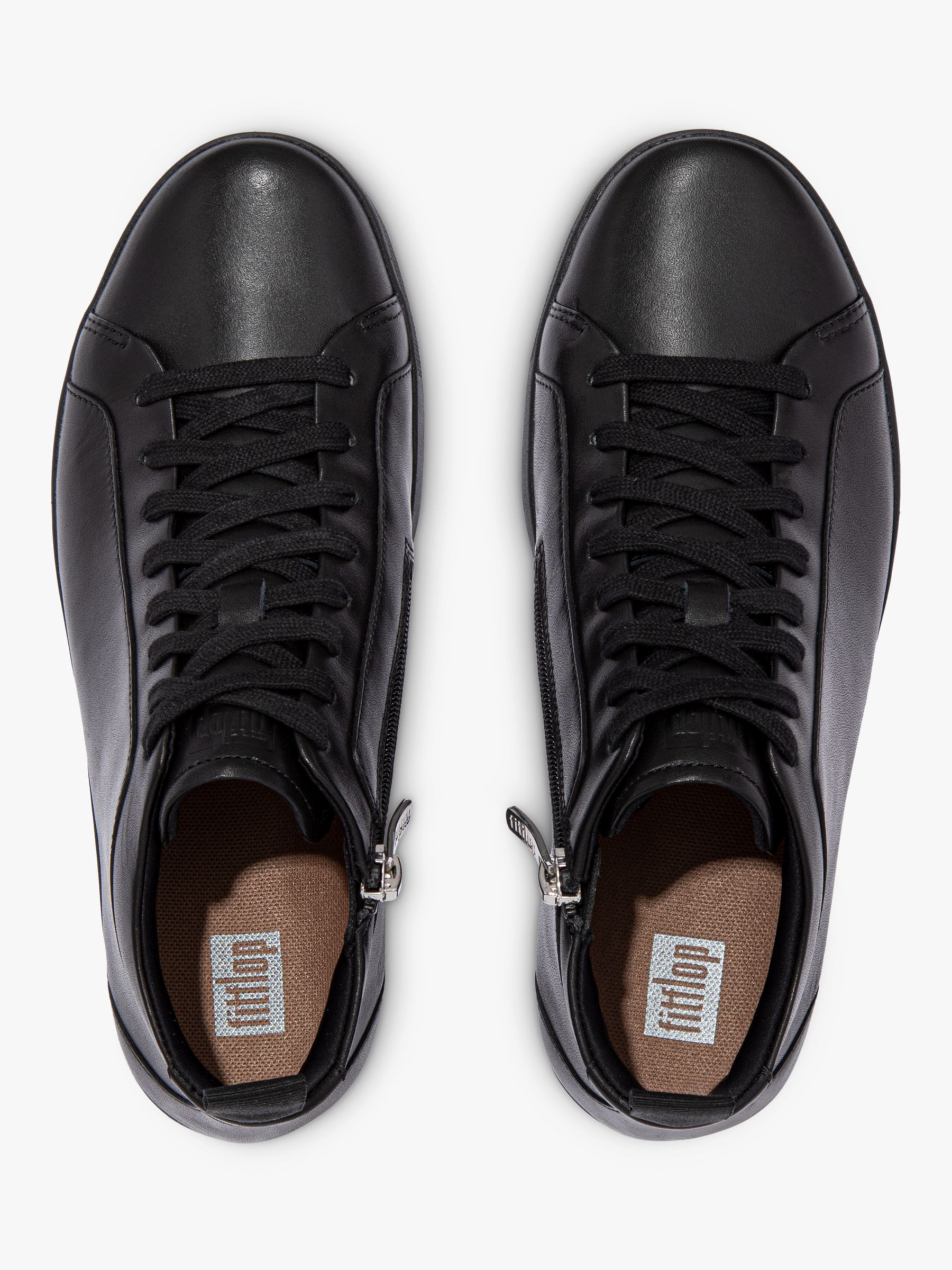 FitFlop Rally Leather Trainers, All Black at John Lewis & Partners