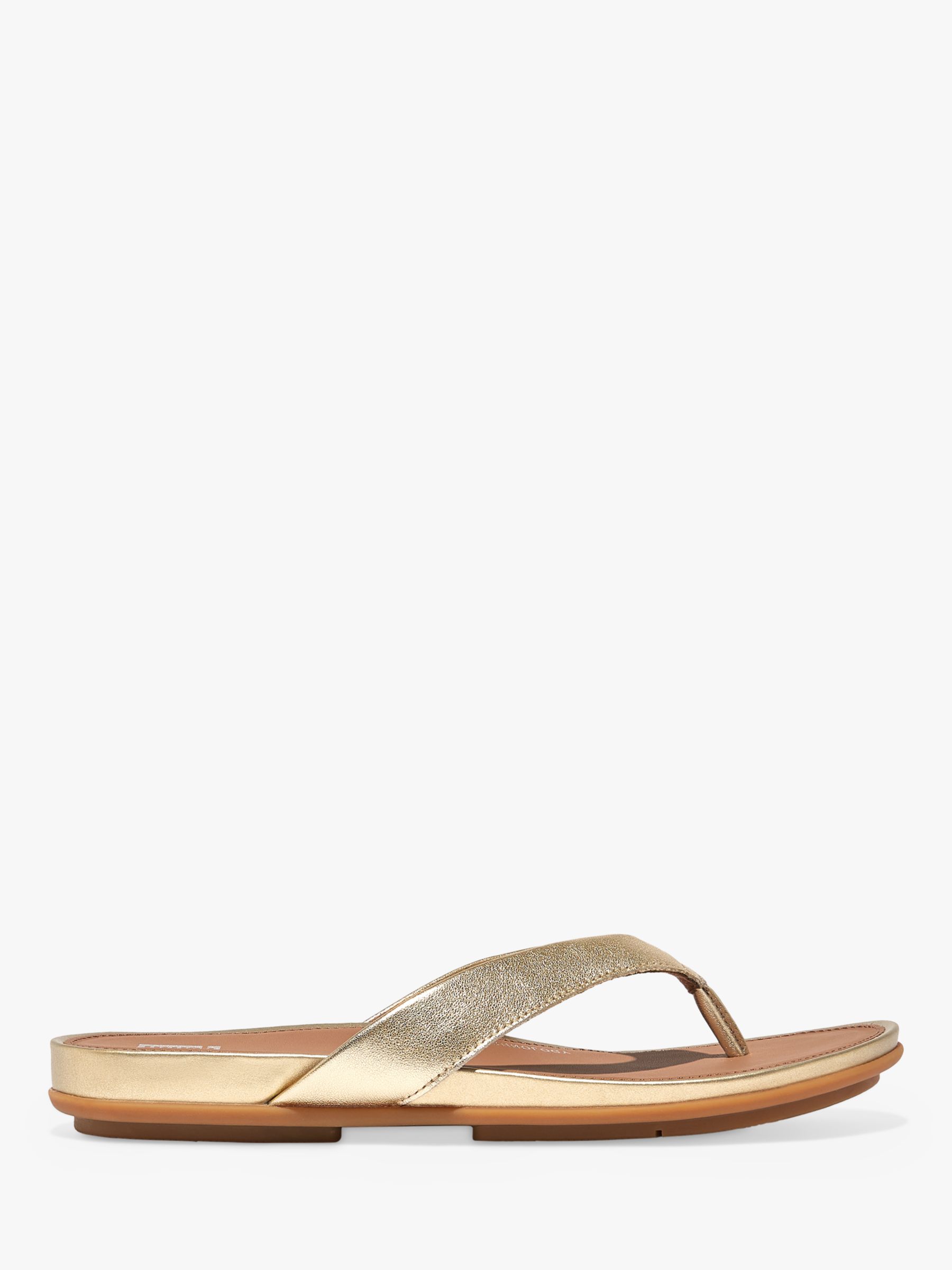 FitFlop Gracie Leather Flip Flops, Platino at John Lewis & Partners