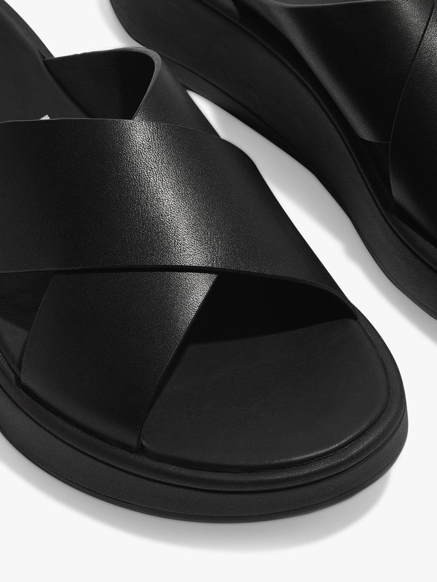 Buy FitFlop F-Mode Leather Cross Flatform Slides, All Black Online at johnlewis.com
