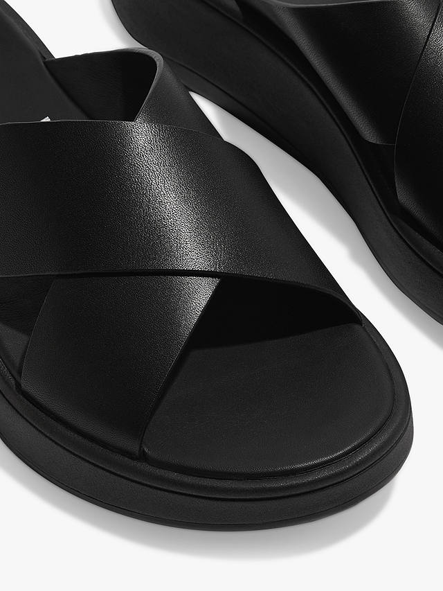 FitFlop F-Mode Leather Cross Flatform Slides, All Black